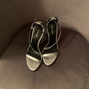 Guess strap open toe silver heels